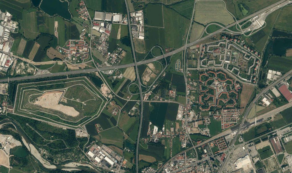 Aerial View of a Town and Farmland